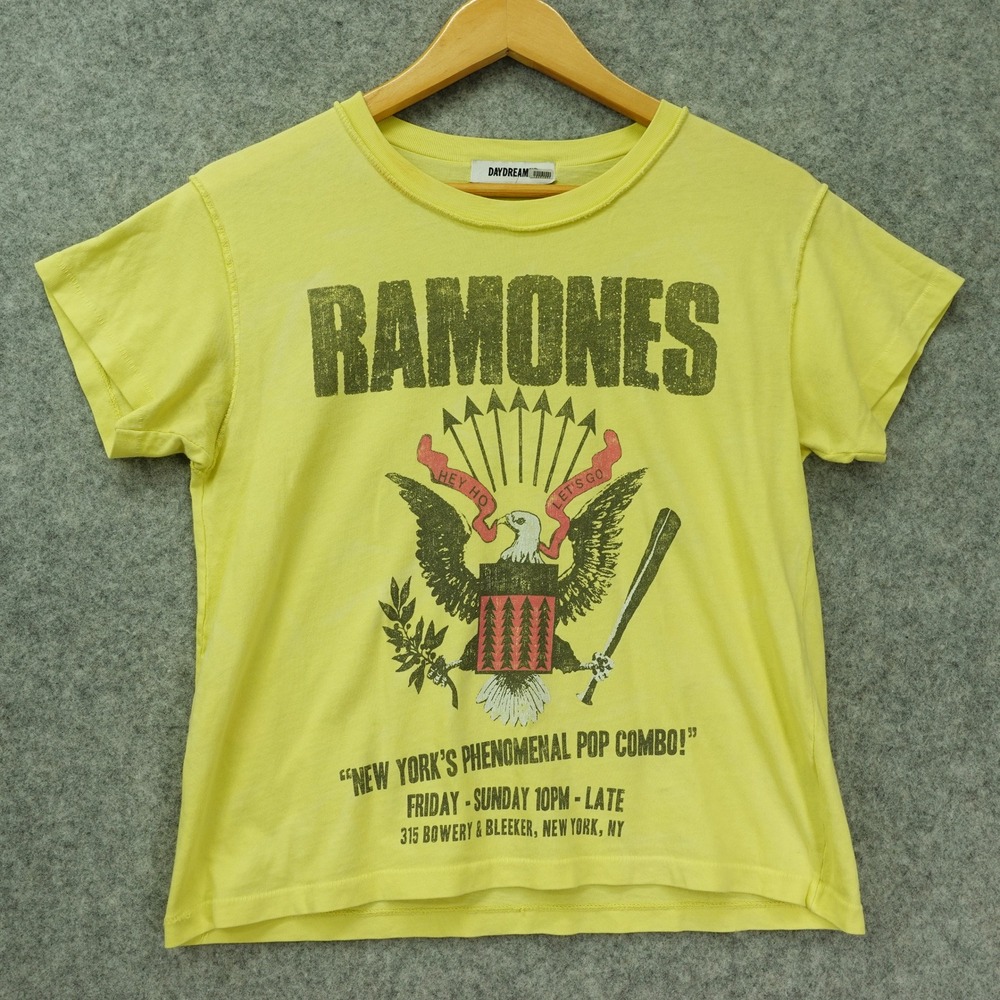 Daydreamer Ramones T Shirt Women XS Yellow Single Stitch Crop Retro Pop Band Tee